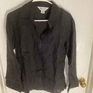 Brooks Brothers Womens 100% linen Irish Linen black blouse size medium